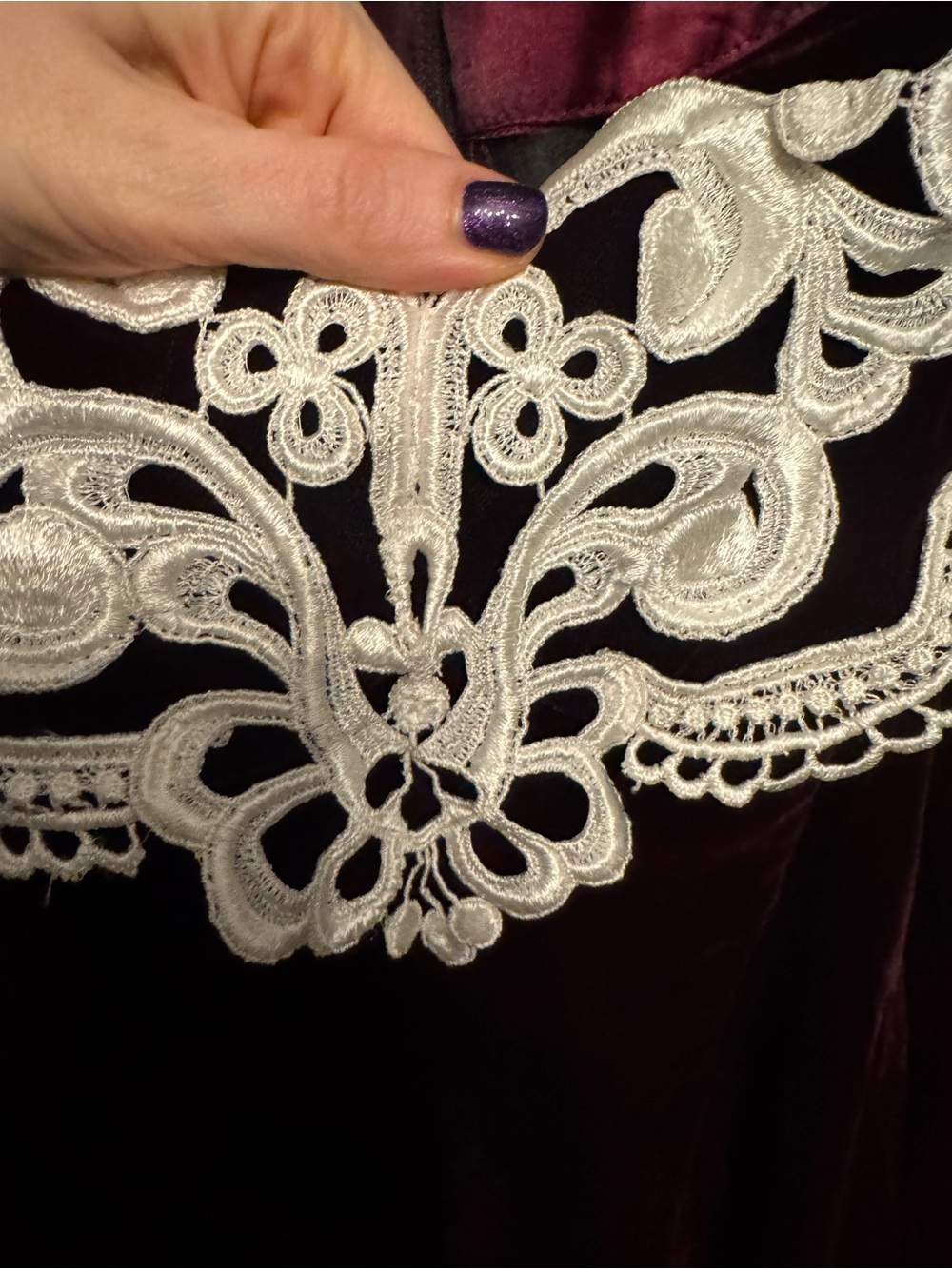 Insane Designer Whimsigoth Velvet Lace 1990’s Burgundy Deadstock Velvet Dress ♥️ - Picture 11 of 15